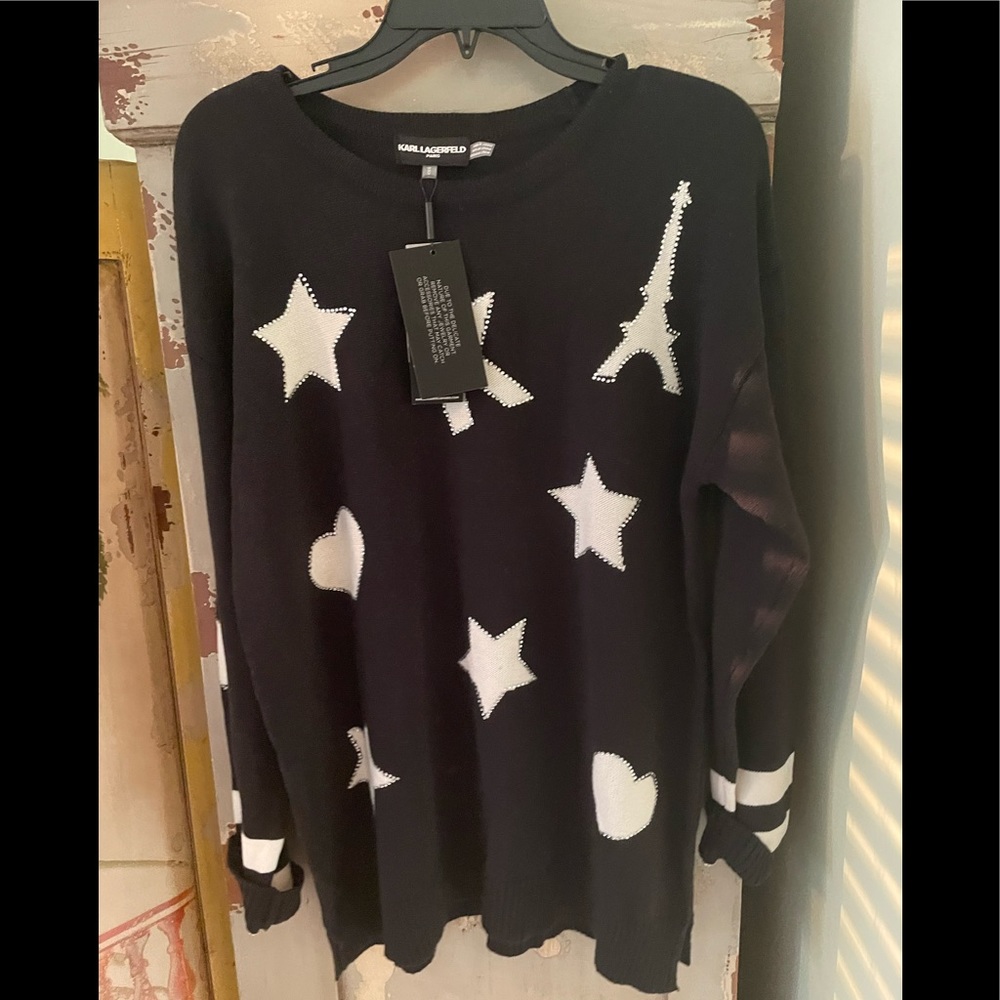 Karl Lagerfeld Black and White Crew Neck Sweater